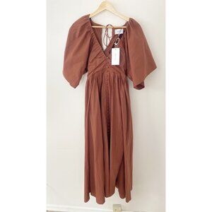 NWT Joslin {size XXS} Sakura Cotton Button Midi Dress Earth